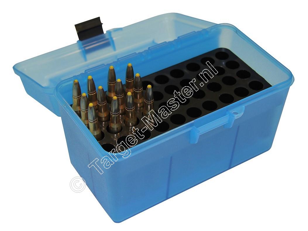 MTM H50RL DELUXE Ammo Box CLEAR BLUE content 50